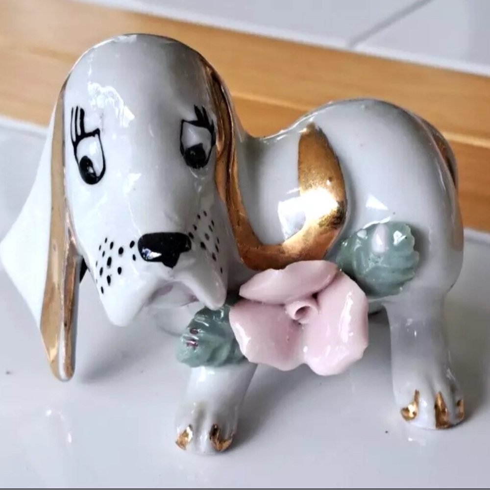 Chase Handpainted Ceramic 1" Bassett Hound Figurine Droopy Eyes/Ears Cake Topper